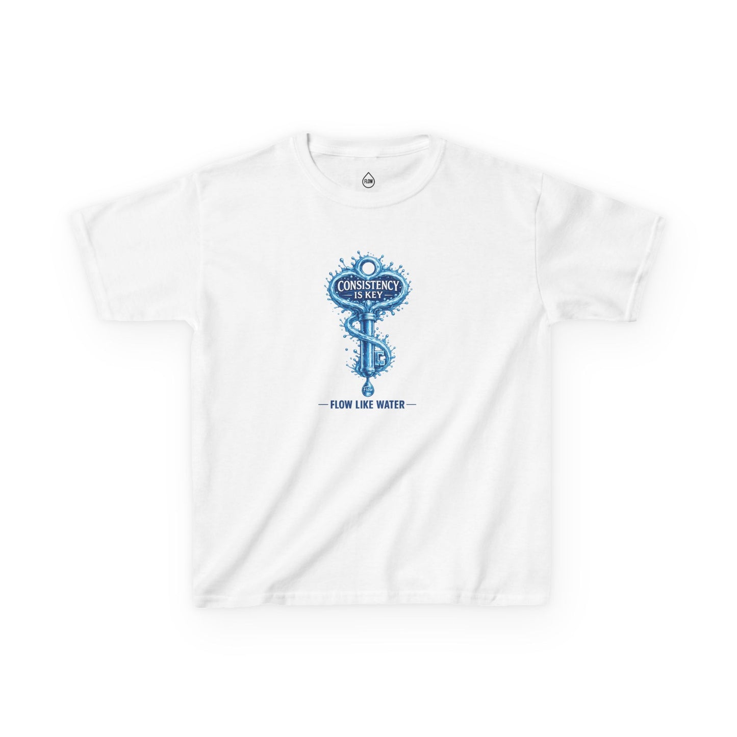 Kids Tee — "Consistency Is Key" Blue Key Graphic | Flow Series 001